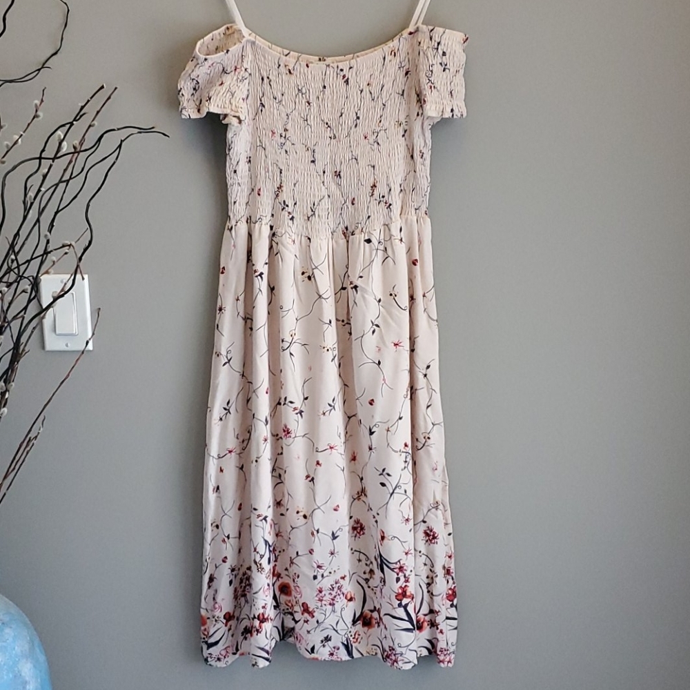 Floral off shoulder tea dress